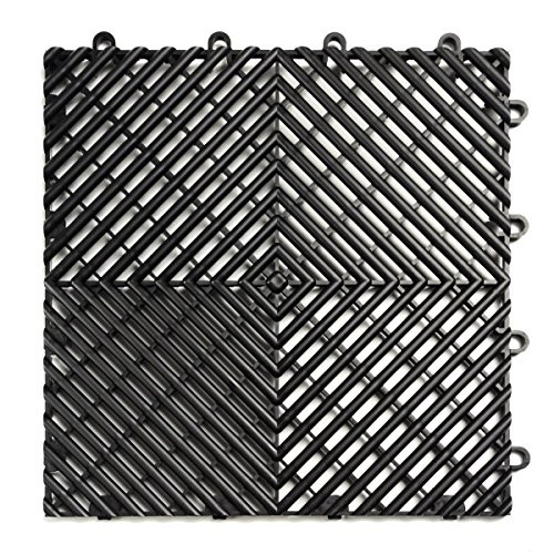 RaceDeck Free-Flow Open Rib Design, Durable Interlocking Modular Garage Flooring Tile (12 Pack), Black