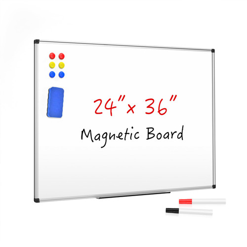 SunyesYoon Magnetic Dry Erase Whiteboard 36 x 24 Inch - Small White Board, Silver Aluminum Frame Wall-Mounted, Magnetic Eraser, 2 Pens, Detachable Marker Tray, 6 Magnets for Office, School