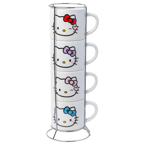 Silver Buffalo Sanrio Hello Kitty Faces and Hearts 4pc Ceramic Mug Stack Set, 10 Ounces