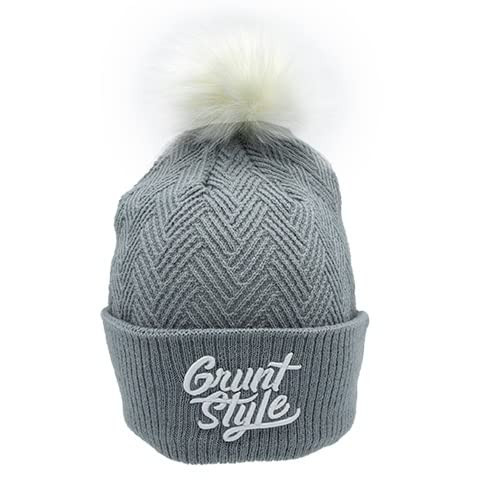 Grunt Style Fleece Lined Light Grey Pom Pom Beanie (One Size, Heather Grey)