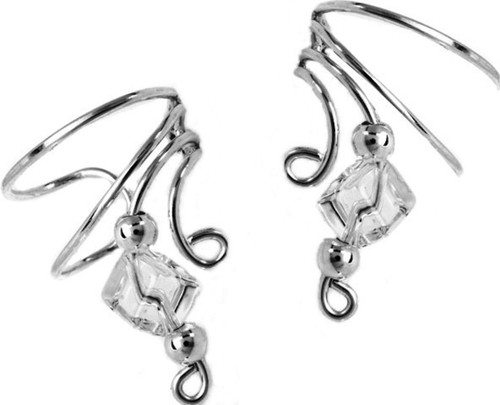 Ear Charms Crystal Cube Beaded Wave Ear Cuff Non-pierced Cartilage Wrap Earring Pair in Sterling Silver