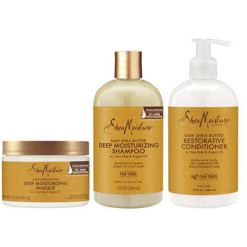 SheaMoisture Deep Moisturizing Hair Care For Curly, Dry and Damaged Hair Raw Shea Butter Sulfate Free Shampoo and Conditioner, Deep Conditioning Hair Treatment with Sea Kelp and Argan Oil SheaMoisture Deep Moisturizing Hair Care For Curly, Dry and Damaged Hair Raw Shea Butter Sulfate Free Shampoo and Conditioner, Deep Conditioning Hair Treatment with Sea Kelp and Argan Oil