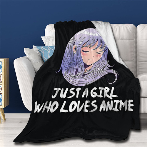 Yaoola Just A Girl Who Loves Anime Flannel Blanket Soft Cozy for Kids Adults Throw Blanket Fit Couch Sofa Suitable for All Season 50"X40"for Kids