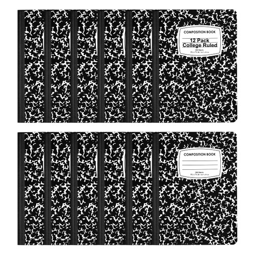 VEEBOOST Composition Notebooks, College Ruled Composition Notebook, Hard Cover Marble Composition Notebook, 100 sheets (200 Pages) (12, College Ruled)