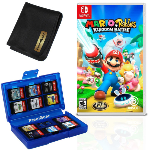 Mario + Rabbids Kingdom Battle - Nintendo Switch Standard Edition with PremGear 24 Slot Game Card Holder & Cleaning Cloth