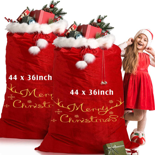 Treela 2 Pieces Extra Large Santa Gift Bag 44 x 36 Inch Jumbo Christmas Red Velvet Sack Embroidered Merry Christmas Bags Giant Santa Gift Wrap Sack with Cord Drawstring Christmas for Xmas Presents Treela 2 Pieces Extra Large Santa Gift Bag 44 x 36 Inch Jumbo Christmas Red Velvet Sack Embroidered Merry Christmas Bags Giant Santa Gift Wrap Sack with Cord Drawstring Christmas for Xmas Presents