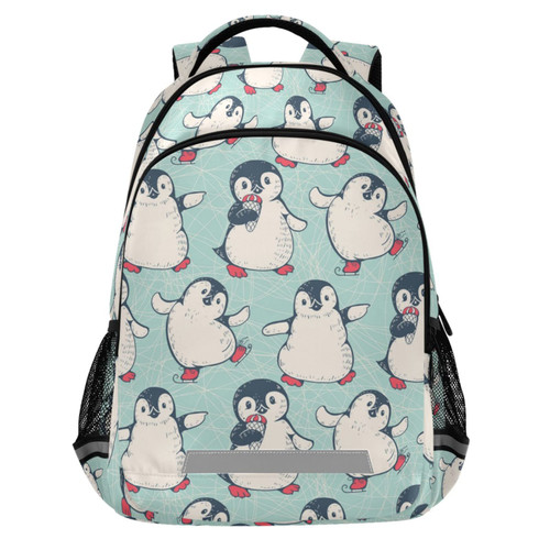 Cute Penguins School Backpack for Boys Girls Portable Wide shoulder strap Backpack Lightweight Travel Bag College Casual Daypack with Reflective Strip Large