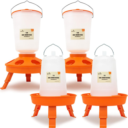 Roosty's Top Fill Chicken Feeder and Waterer Set x2 - Top Fill Chick Feeder and Waterer Kit, 1.5kg Poultry Feeder and 1.5L Chick Waterer - Baby Chick Feeder, Baby Chick Waterer, Chicken Starter Kit