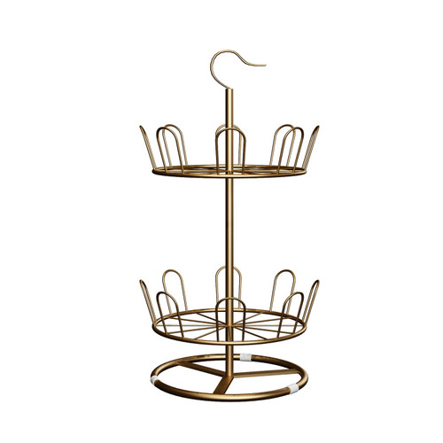 OLDRAINBOW Revolving Shoe Rack Iron Shoe Tree Rack,Standing Circular Shoe Rack Rotating Shoe Rack,Spinning Round Shoe Organizer Rack (Gold, 2-Layer)
