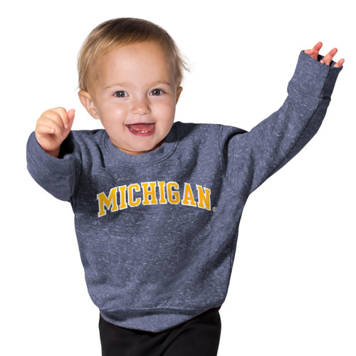 Little King NCAA Infant Boys and Girls Crewneck Knobby Sweatshirt With Tackle Twill Letters-Team Colors-Michigan-Heathered Navy-18 Months