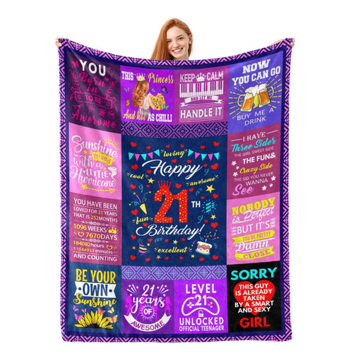 JASUTOT 21st Birthday Gifts for Her - Best 21 Birthday 60"x80" Blanket - Female 21st Bday Gift Ideas - Happy 21 Year Old Birthday Gifts - Gifts for 21 Year Old Women Girl - 21st Birthday Decorations