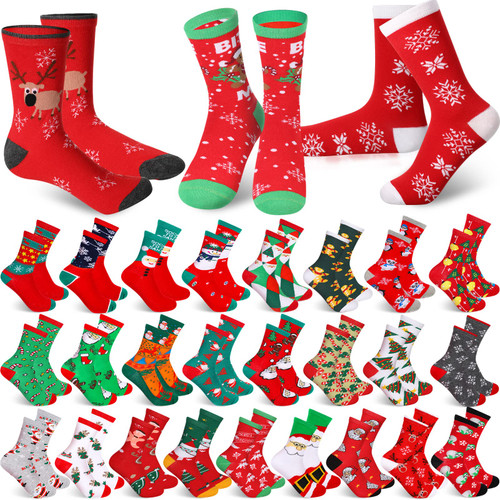 Eurzom 28 Pairs Christmas Crew Socks Winter Festive Socks Novelty Santa Claus Socks for Christmas Women Men (Cute Style)