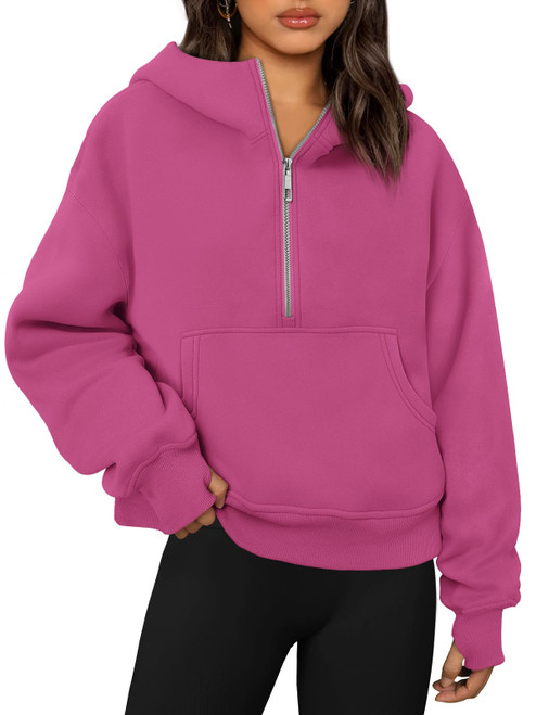 EFAN Womens Hoodies Sweatshirts Preppy Clothes Casual Soft Sweaters Half Quarter Zip Up Pullover Winter Jackets Fall Fashion 2023 Hotpink