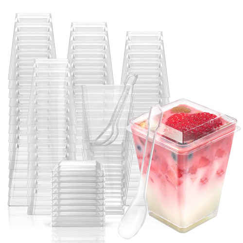 EASERCY 100 Pack 5 oz Plastic Dessert Cups with Lids Parfait Appetizer Mini Cups for Party with Spoons Dessert Shooter Cups for Pudding Fruit and Ice Cream EASERCY 100 Pack 5 oz Plastic Dessert Cups with Lids Parfait Appetizer Mini Cups for Party with Spoons Dessert Shooter Cups for Pudding Fruit and Ice Cream
