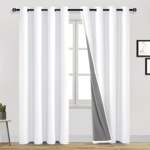 DWCN White 100% Blackout Curtains 84 Inches Long for Living Room Thermal Insulated Light & Heat Blocking Full Room Darkening Noise Reducing Grommet 2 Panels Curtain (White,52" W x 84" L)