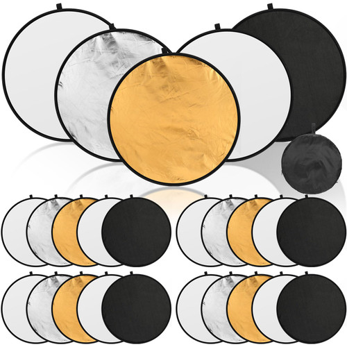 Copkim 5 Pack Light Reflectors for Photography Light Diffuser Photo Reflector 5 in 1 Photography Reflector Multi Lighting Disc with Bag, Translucent, Silver, Gold, White, Black (32 inch/ 80 cm)
