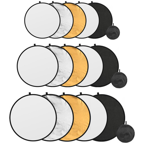 Copkim 3 Set Photography Reflector 5 in 1 Collapsible Camera Light Reflectors for Photography 24'' 32'' 43'' Photo Reflector with Bag for Studio Video Lighting, Translucent, Silver, Gold, White, Black