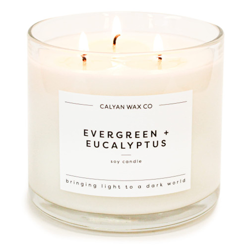 Calyan Wax Soy Wax Candle, Evergreen Eucalyptus, 3 Wick Scented Candle for The Home | Premium Candle with Essential Oils | 14.9 oz Soy Wax, 43 Hour Burn Time, Large Candle in Glass Jar Calyan Wax Soy Wax Candle, Evergreen Eucalyptus, 3 Wick Scented Candle for The Home | Premium Candle with Essential Oils | 14.9 oz Soy Wax, 43 Hour Burn Time, Large Candle in Glass Jar