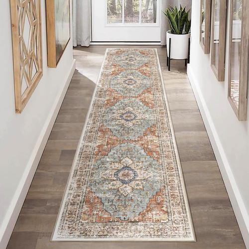 2x10 Hallway Runner Rugs - 2x10 Vintage Washable Rug Runner No Pile Non-Slip Kitchen Runner Indoor Throw Carpet for Entryway Bedroom Laundry Room, Brick