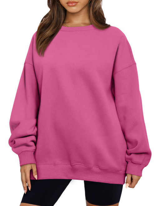 AUTOMET Sweatshirts Hoodies for Women Oversized Sweaters Fall Outfits Clothes 2023 Crewneck Pullover Tops Casual Soft Winter Fashion Hotpink