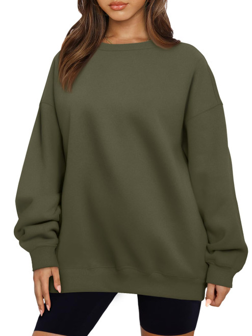 AUTOMET Sweatshirts Hoodies for Women Oversized Sweaters Fall Outfits Clothes 2023 Crewneck Pullover Tops Casual Soft Winter Fashion Armygreen