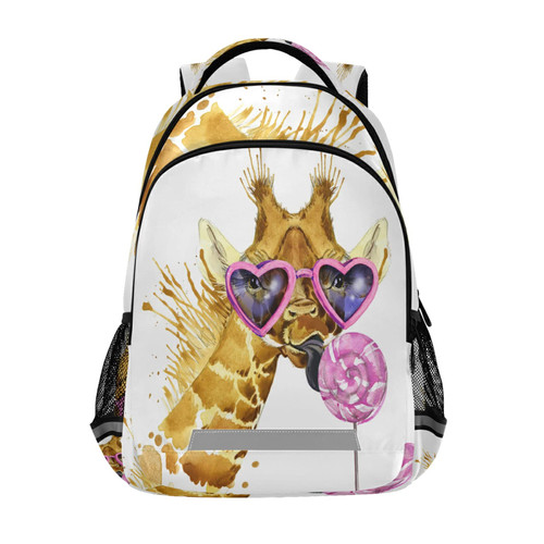 Watercolor Splash Giraffe With Sunglasses Backpacks Travel Laptop Daypack School Book Bag for Men Women Teens Kids