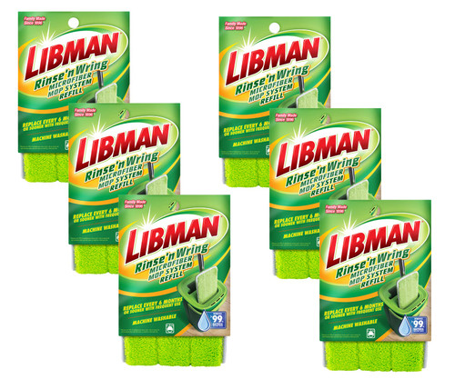 Libman Rinse 'n Wring Mop and Bucket System Refills | Microfiber Floor Mop | Hardwood Floor Cleaner | Wet & Dry Mop | 6 Total Microfiber Refill Pads,Green