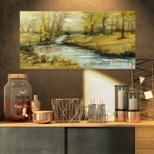 Designart PT8522-32-16 Brook in Autumn Oil Landscape Painting Canvas Print-32x16, 32x16, Yellow Designart PT8522-32-16 Brook in Autumn Oil Landscape Painting Canvas Print-32x16, 32x16, Yellow