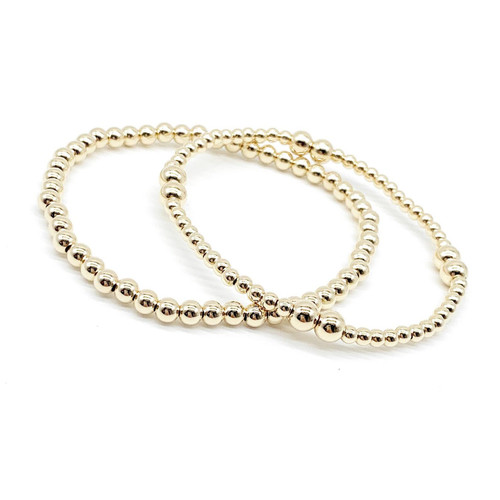 Gold Bead Bracelet For Women, 14k Gold Filled Bead Ball Bracelet Stretchable Elastic Bracelet