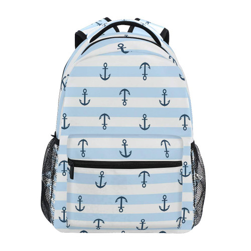 Backpack Nautical Anchor Stripe Pattern School Shoulder Bag Large Waterproof Durable Bookbag Laptop Daypack for Students Teens Girls Boys Elementary