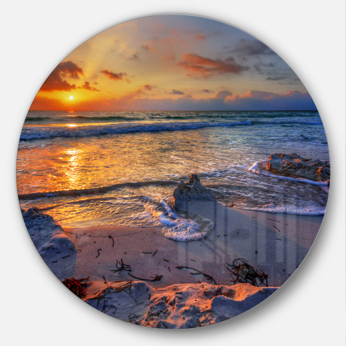 Designart Beautiful Yellow Sun Seashore Round Wall Art-Disc of 23, 23'' H x 23'' W x 1'' D 1P Designart Beautiful Yellow Sun Seashore Round Wall Art-Disc of 23, 23'' H x 23'' W x 1'' D 1P