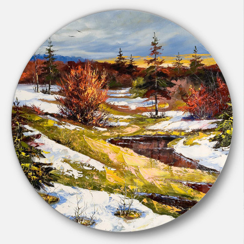 Designart Spring Valley with River Landscape Metal Wall Art-Disc of 23 inch, 23'' H x 23'' W x 1'' D 1P, White/Red Designart Spring Valley with River Landscape Metal Wall Art-Disc of 23 inch, 23'' H x 23'' W x 1'' D 1P, White/Red