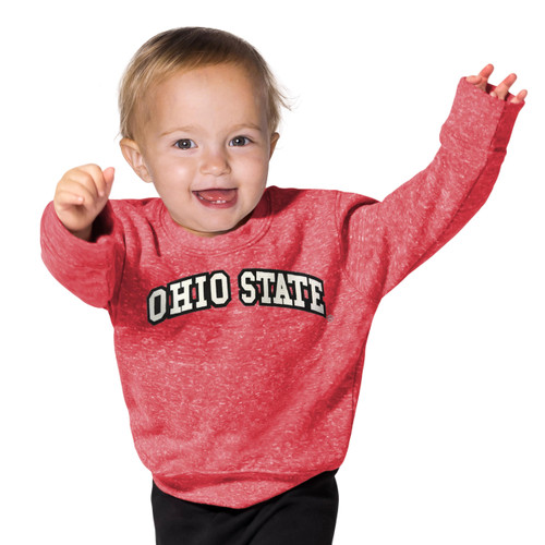 Little King NCAA Infant Boys and Girls Crewneck Knobby Sweatshirt With Tackle Twill Letters-Team Colors-Ohio State-Heathered Red-18 Months