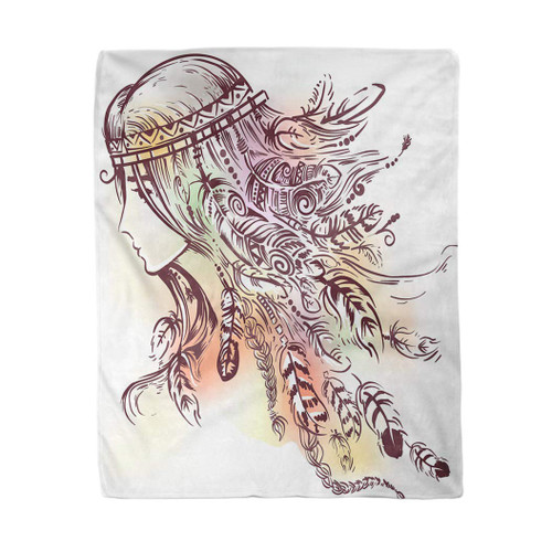rouihot 50x60 Inches Flannel Throw Blanket Aboriginal of Native American Indian Girl Wearing Headband Made Home Decorative Warm Cozy Soft Blanket for Couch Sofa Bed