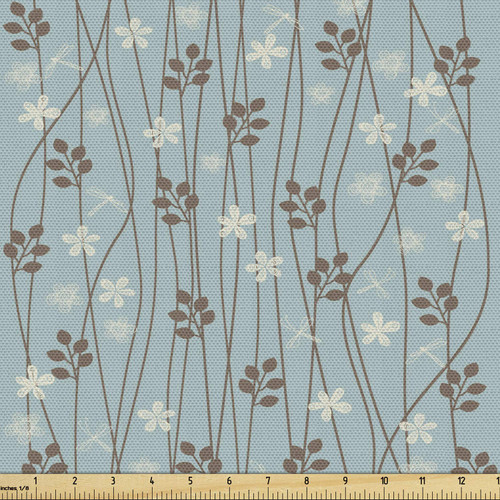 Ambesonne Vintage Fabric by The Yard, Floral Rustic Composition with Blossoming Branches Wildflowers Garden, Decorative Fabric for Upholstery and Home Accents, 3 Yards, Blue Umber