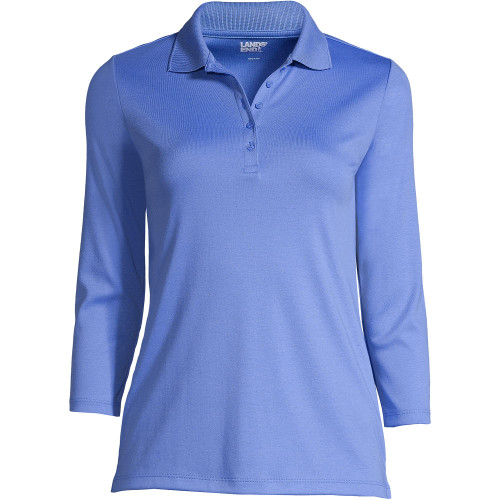 Lands' End Womens Supima Cotton 3Q Sleeve Polo Shirt Chicory Blue Regular Medium