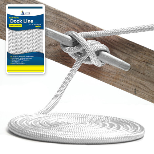 3/8" x 25' - White (2 Pack) Durable Double Braided Nylon Dock Line - for Boats Up to 25' - Long Lasting Mooring Line - Strong Nylon Dock Lines for Boats - Marine Grade Sailboat Docking Line