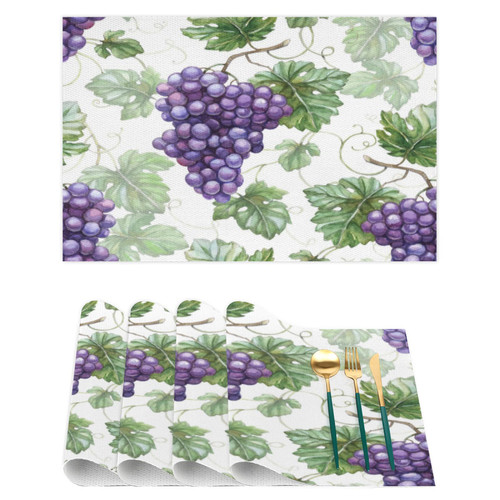 Grape Placemats, Placemats Set of 6, Heat Resistant Vinyl Table Place Mats, Placemats for Kitchen Dining Table, Washable PVC Table Mats Grape Placemats, Placemats Set of 6, Heat Resistant Vinyl Table Place Mats, Placemats for Kitchen Dining Table, Washable PVC Table Mats