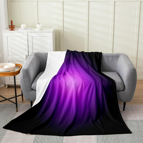 Twin 60"x80" Ombre Purple Black All Season,Bed Blanket Boys Girls Ombre Effects Plush Throw Blanket, for Sofa Couch Kids Ultra Soft Modern Flannel Fleece Blanket Abstract Art Design