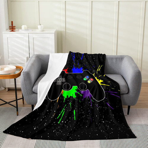 Gamer Fleece Throw Blanket for Bed Sofa Couch,Game Gamepad Flannel Fuzzy Blanket,All Season Modern Game Controller Bed Blanket Room Decor Gaming Tie Dye Plush Blanket Twin 60"x80"
