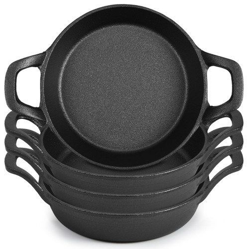 Ziliny Mini Skillets Cast Iron Pan 6.34 x 6.34 x 1.5 Inch Cast Iron Ramekin Set Black Small Casserole Dish Cast Iron Cookware Oven Safe Mini Skillets for Kitchen Indoor Outdoor Picnic(4 Pack)
