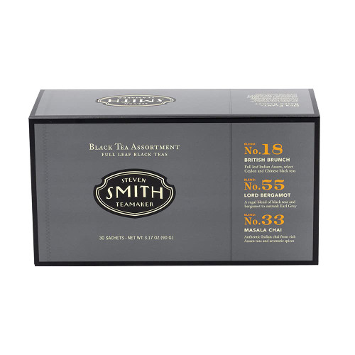 Smith Teamaker | Black Tea Gift Assortment | Earl Grey (10ct), Breakfast Blend (10ct), & Masala Chai (10ct) | Sugar-Free, Non-GMO, Plant Based Full Leaf Black Teas (30ct Total)