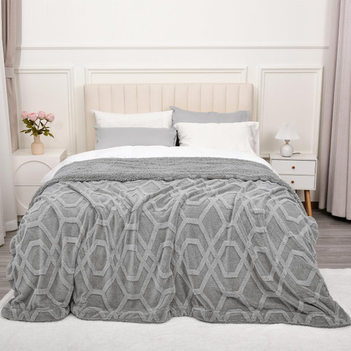PHF Warm Sherpa Fleece Blanket Queen Size, Fuzzy Soft Cozy Shaggy Fleece Blanket for Couch, Sofa and Bed, 3D Tufted Design Thick Warm and Plush Reversible Blanket for Winter, Grey, 90x90 Inches PHF Warm Sherpa Fleece Blanket Queen Size, Fuzzy Soft Cozy Shaggy Fleece Blanket for Couch, Sofa and Bed, 3D Tufted Design Thick Warm and Plush Reversible Blanket for Winter, Grey, 90x90 Inches