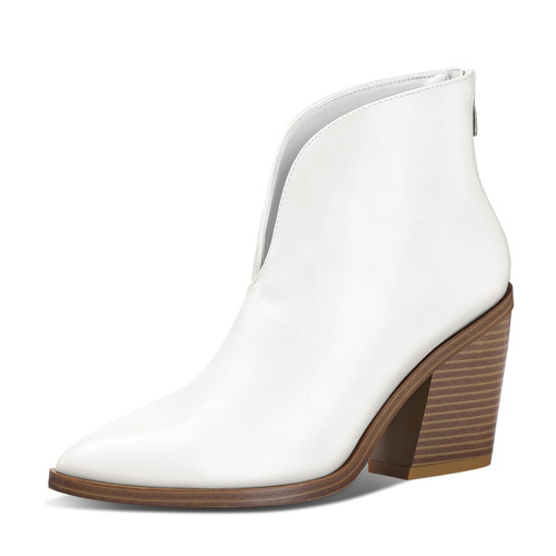 mysoft Women's V Cut Out Ankle Boots Slip On Pointed Toe Chunky Stacked Heel Booties