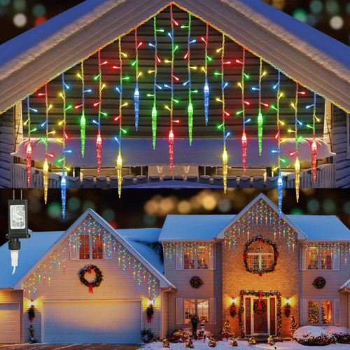 LYHOPE Christmas Icicle Lights, 432 LED 35.4ft 8 Modes Low Voltage Icicle String Lights with 72 Drops, Icicle Fairy Twinkle Lights for Xmas, Eaves, Wedding, Garden, Outdoor, Indoor Decor (Multicolor) LYHOPE Christmas Icicle Lights, 432 LED 35.4ft 8 Modes Low Voltage Icicle String Lights with 72 Drops, Icicle Fairy Twinkle Lights for Xmas, Eaves, Wedding, Garden, Outdoor, Indoor Decor (Multicolor)