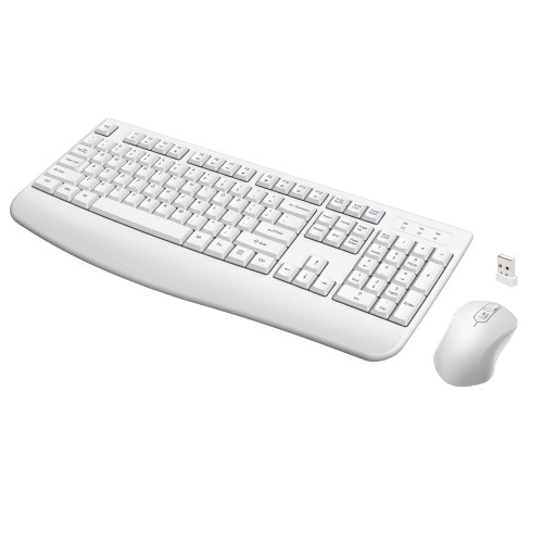 Wireless Keyboard and Mouse Combo, Full-Sized 2.4GHz Wireless Keyboard with Comfortable Palm Rest and Optical Wireless Mouse for Windows, Mac OS PC/Desktops/Computer/Laptops (White)