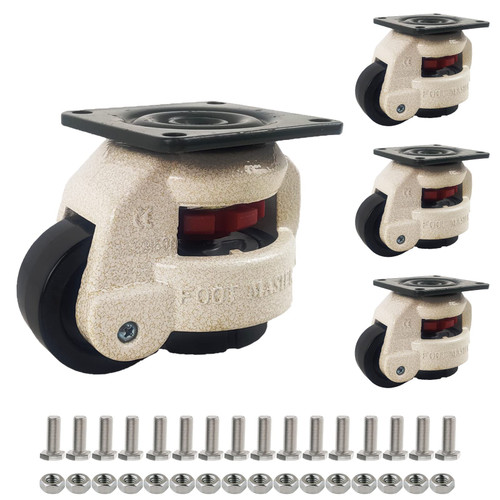 KUANMIN Heavy Duty Leveling Casters, Set of 4 Swivel Plate Manual Leveling Casters Wheels, 2 inch Workbench Foot Casters 2200 lbs Capacity Per Set, 60F Leveling Casters Wheels