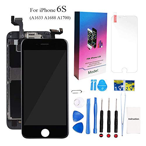 for iPhone 6S Screen Replacement Kit Black 4.7" LCD Display iPhone 6S Replacement Touch Digitizer Screen Full Assembly with Front Camera + Earpiece + Repair Tools Kit + Screen Protector (Black)