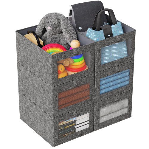 Foldable Closet Storage Bins with Clear Window, 6 Pack Large Capacity Linen Closet Organizer Bins Clothes Storage Bins, Storage Baskets for Organizing Clothing, Jeans, Books, Toys, Shelves, Wardrobe Foldable Closet Storage Bins with Clear Window, 6 Pack Large Capacity Linen Closet Organizer Bins Clothes Storage Bins, Storage Baskets for Organizing Clothing, Jeans, Books, Toys, Shelves, Wardrobe