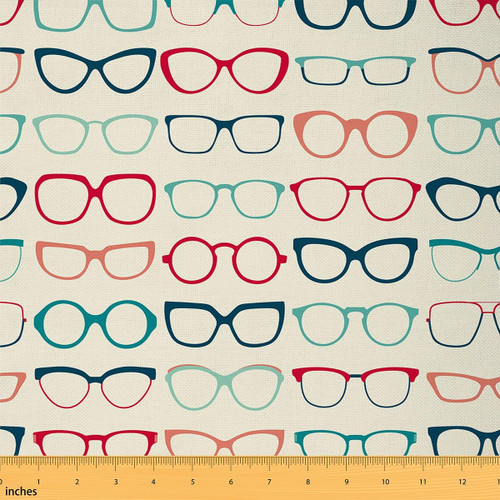 Feelyou Vintage Eyeglasses Upholstery Fabric,Retro Glasses Fabric by The Yard, Glasses Pattern Decorative Fabric for Upholstery and Home DIY Projects, Motorcycle Sketch Outdoor Fabric, 3 Yards,